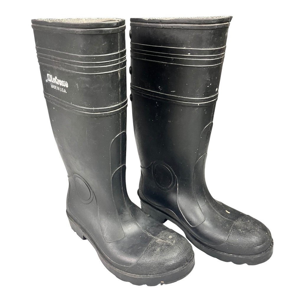 LaCrosse Mens Black Rubber Work Boots Made in USA Waterproof Rain Mud Size 7
